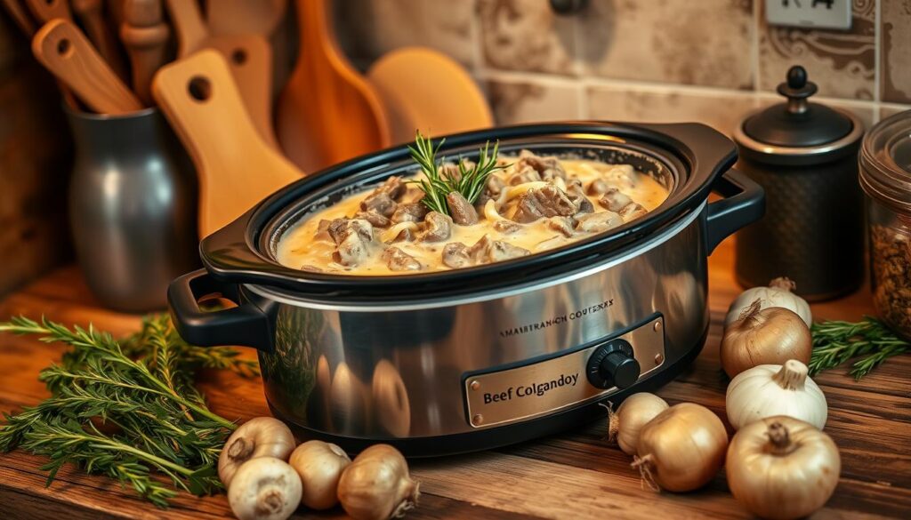 slow cooker beef stroganoff