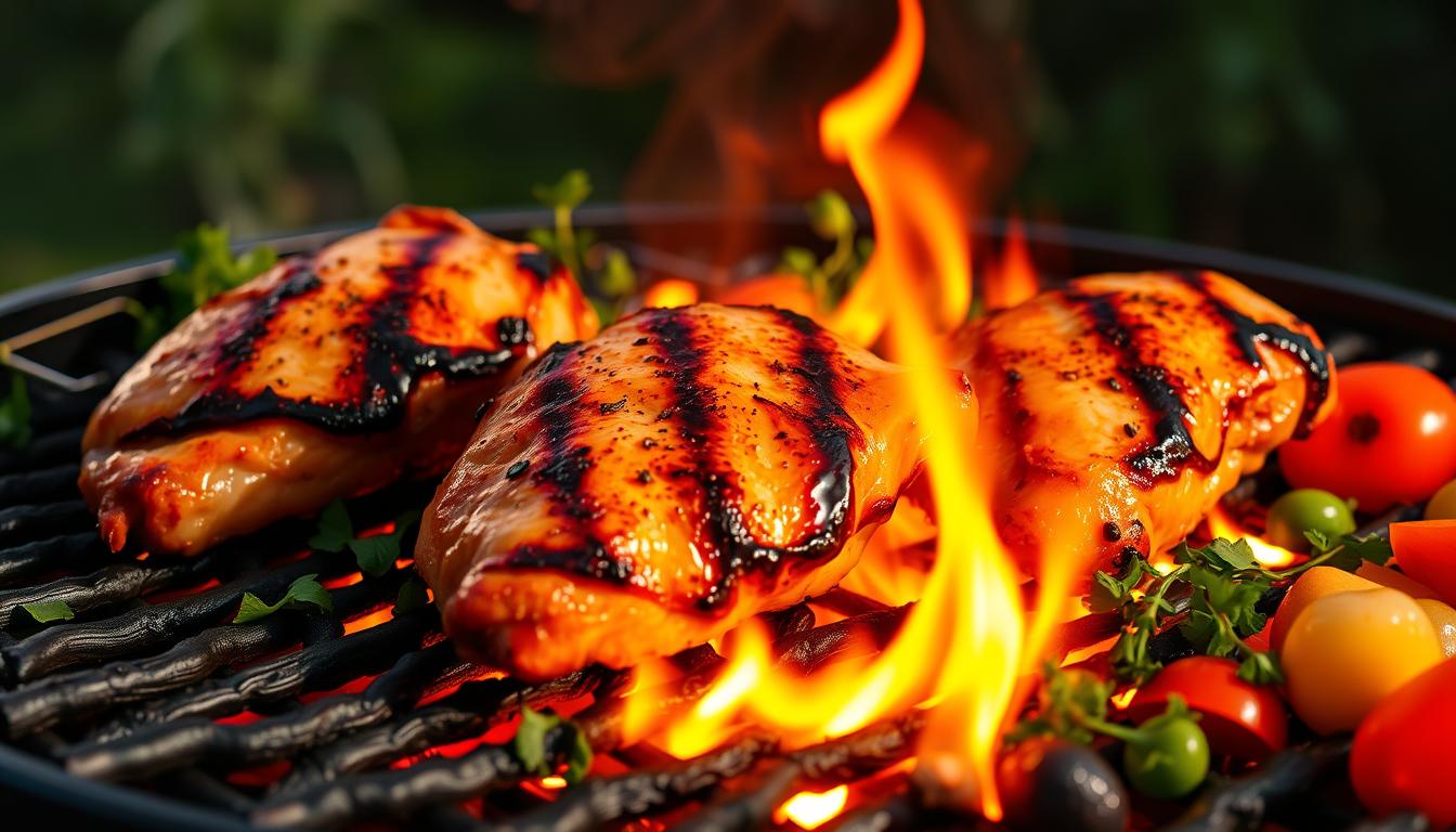 bone in chicken breast on the grill