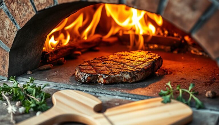 cooking steak in pizza oven